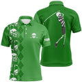 Custom Green Skull Argyle Pattern Men's Golf Polo Shirt S-5XL