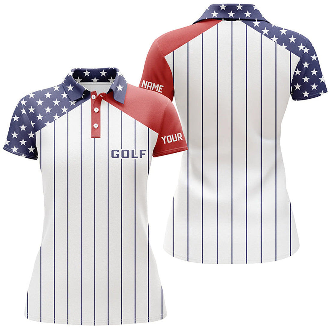 Custom Red White Blue American Flag Patriotic Stripes Golf Women's Polo Shirts S-5XL