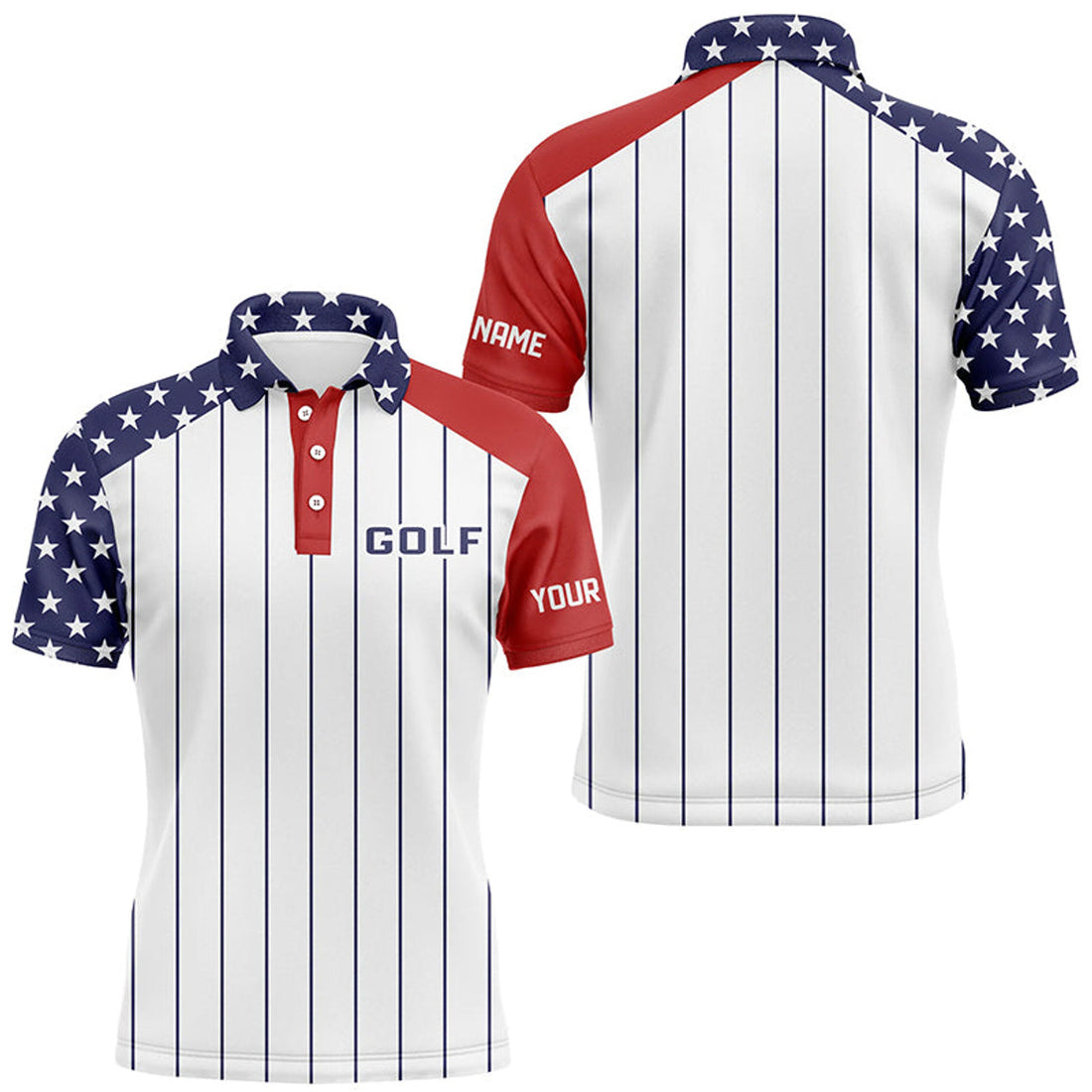 Custom American Flag Patriotic Golf Attire Men's Polo Shirt S-5XL