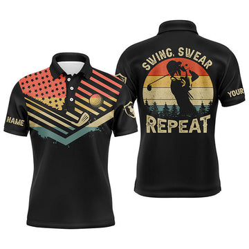 Custom Golf Shirt Vintage Flag Gift Swing Swear Repeat Men's Polo Shirt S-5XL