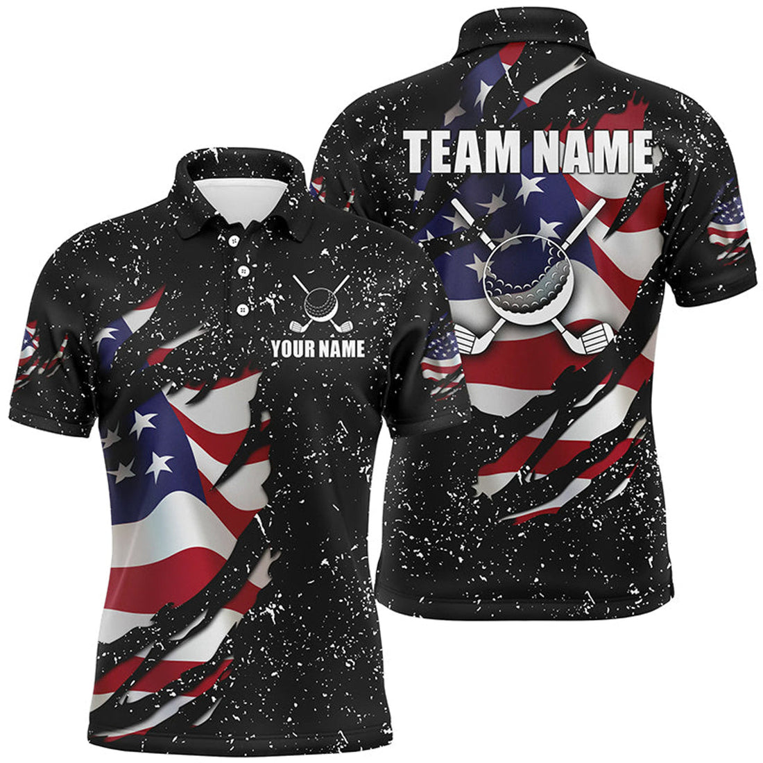 Custom American Flag Grunge Golf Polo Best Men's Polo Shirt S-5XL