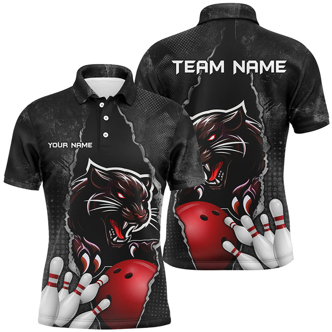 Black grunge pattern Custom Men Bowling Polo Shirt Size S-5XL
