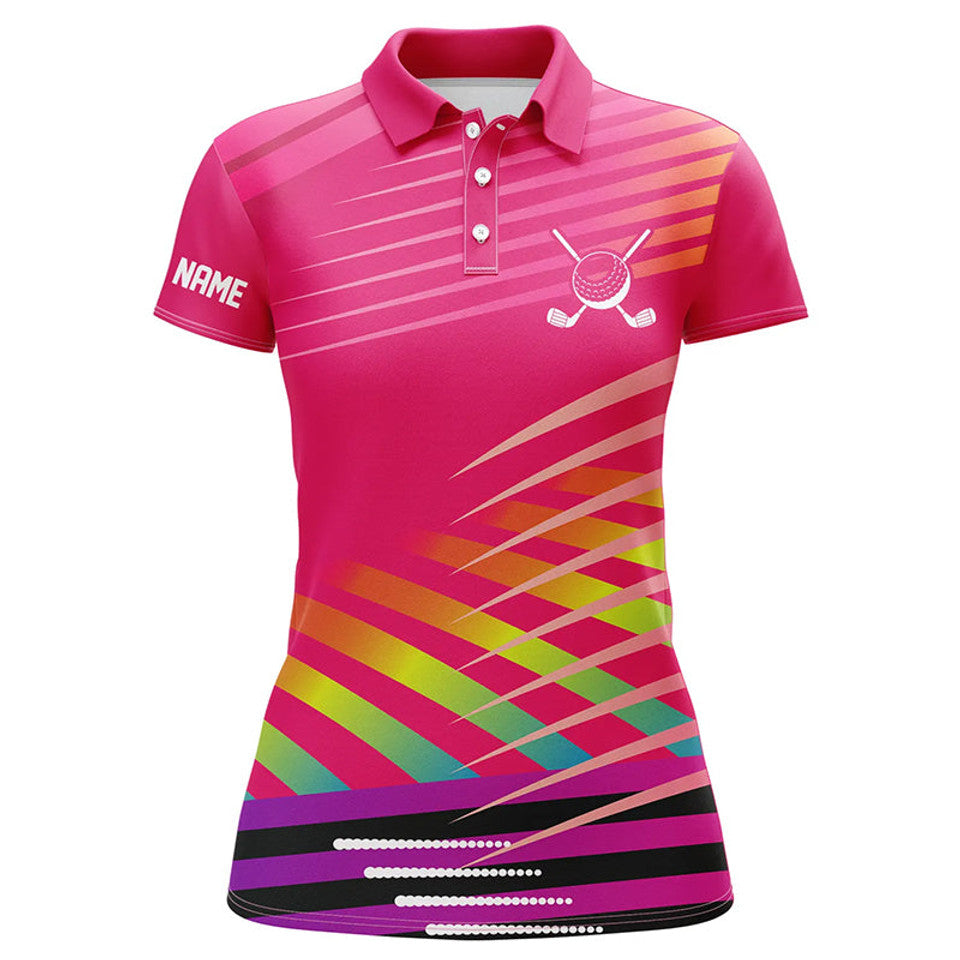 Custom Name Pink Golf Shirts for Ladies Golf Gifts Women's Polo Shirts S-5XL