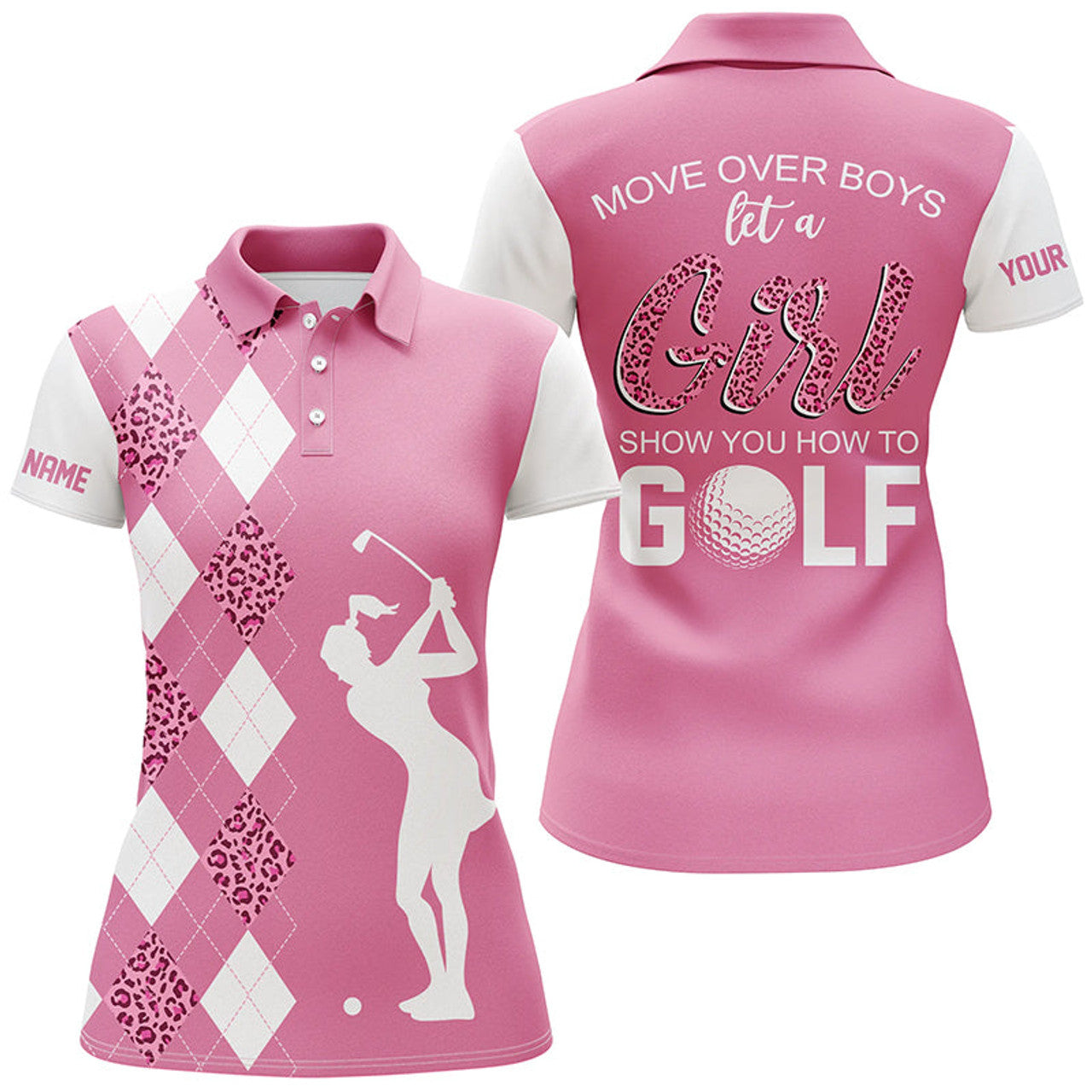 Custom Pink Leopard Argyle Golf Shirt Move Over Boy Women's Polo Shirts S-5XL