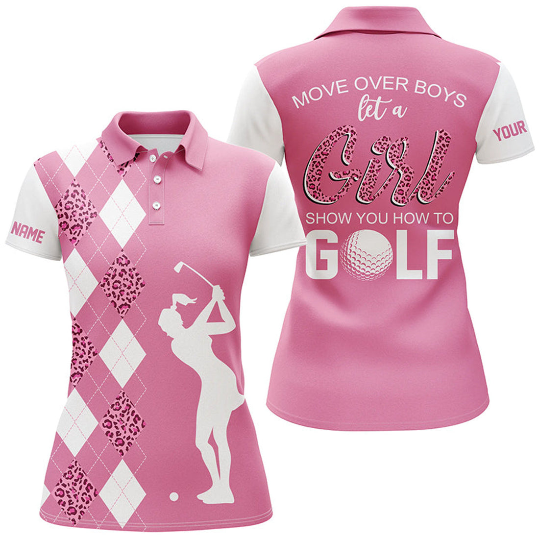 Custom Pink Leopard Argyle Golf Shirt Move Over Boy Women's Polo Shirts S-5XL