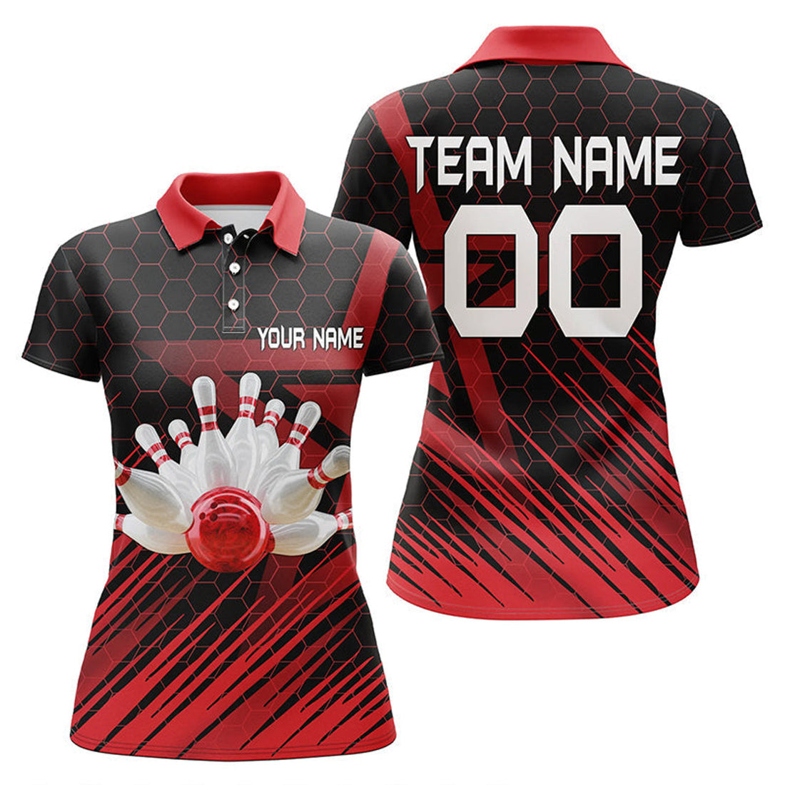 Custom Red Bowling Shirt For Short Sleeve 3D Team Women's Polo Shirts S-5XL