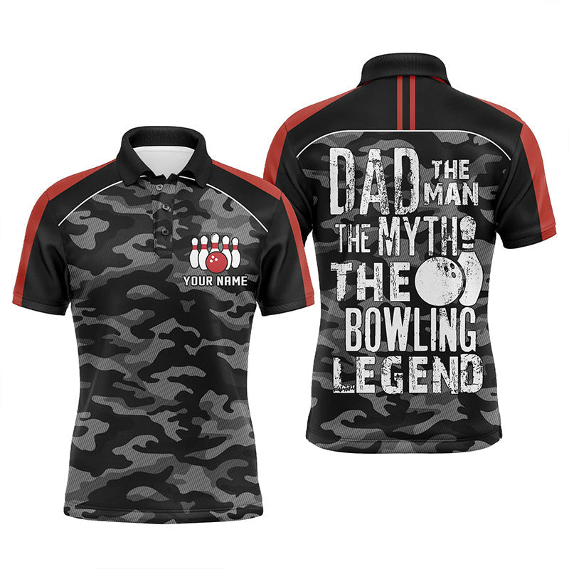 Custom Black Camo Bowling Team Jersey Dad The Myth Shirt S-5XL Men's Polo Shirt