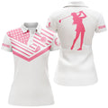 Custom Pink American Flag Golf Shirt White Design Women's Polo Shirts S-5XL