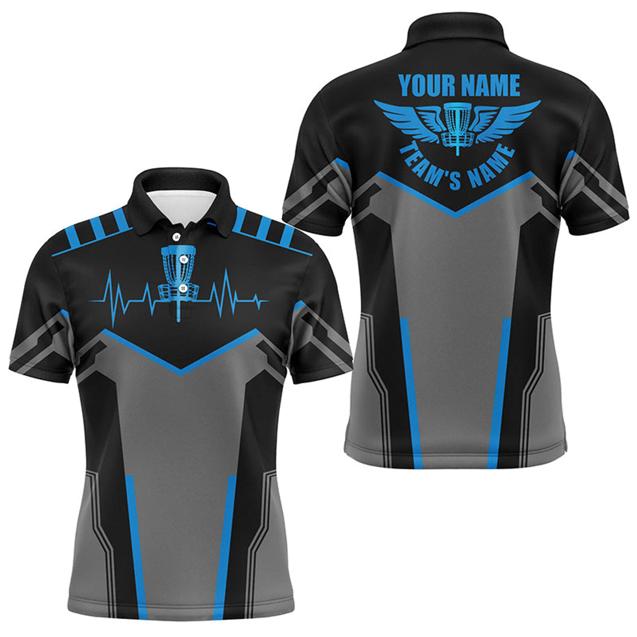 Black Men's Disc Golf Heartbeat Shirt Disco Golf Outfit Men's Polo Shirt S-5XL