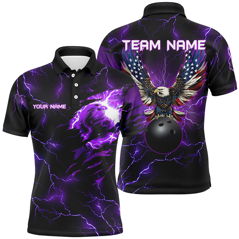 Purple Lightning Thunder Bowling American Flag Eagle Custom Men's Polo Shirt
