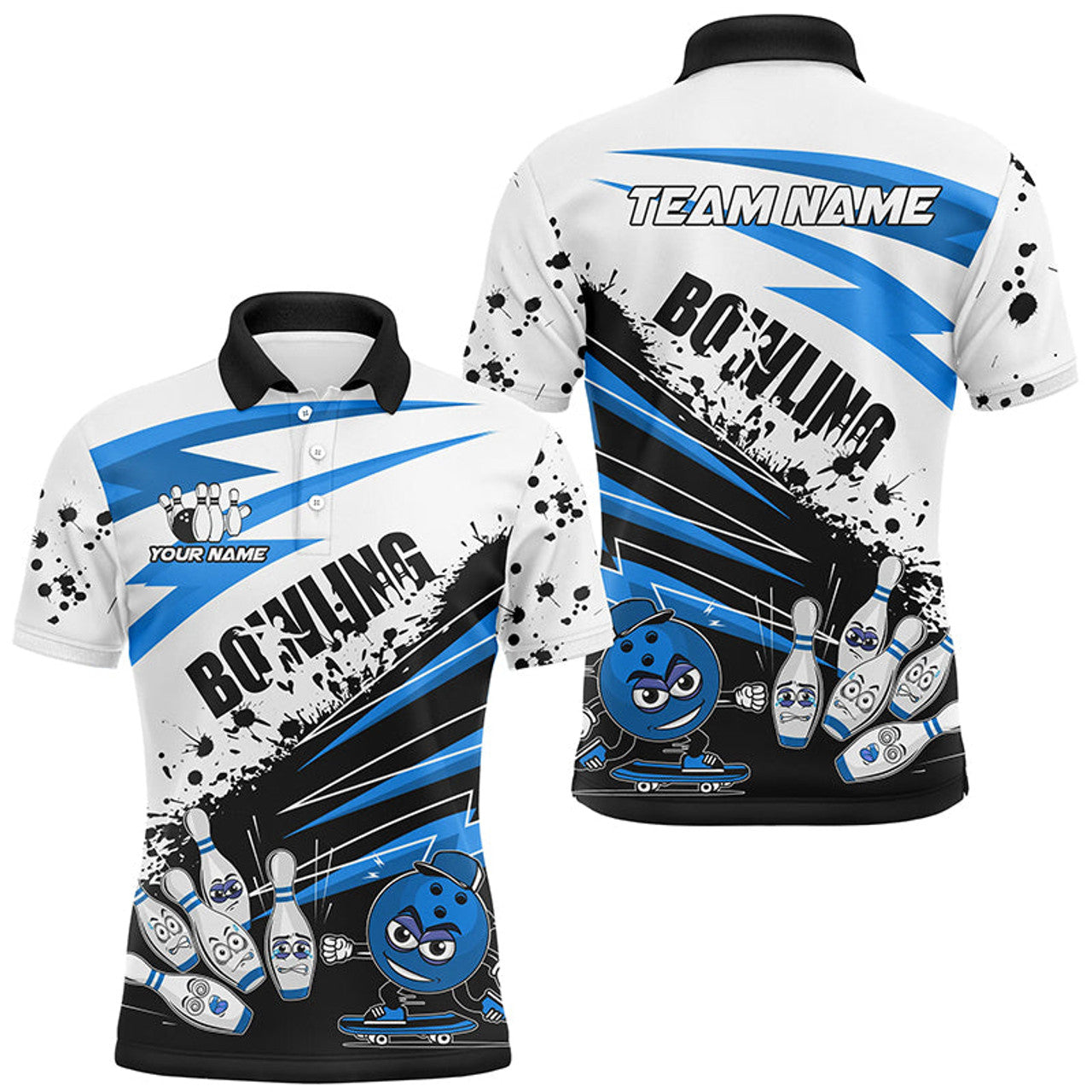 Funny Black and White Bowling Quarter Zip Custom Team Men's Polo Shirt S-5XL