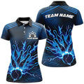 Custom Blue Lightning Thunder Bowling Women's Polo Shirts S-5XL