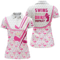 Custom Pink Flamingo Golf Clubs For Swing Swear Repeat Women's Polo Shirts S-5XL