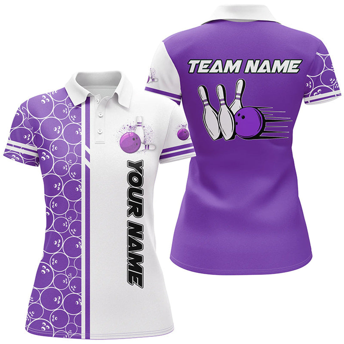 Custom White Purple Camo Vintage Bowling Shirt for Women's Polo Shirts S-5XL