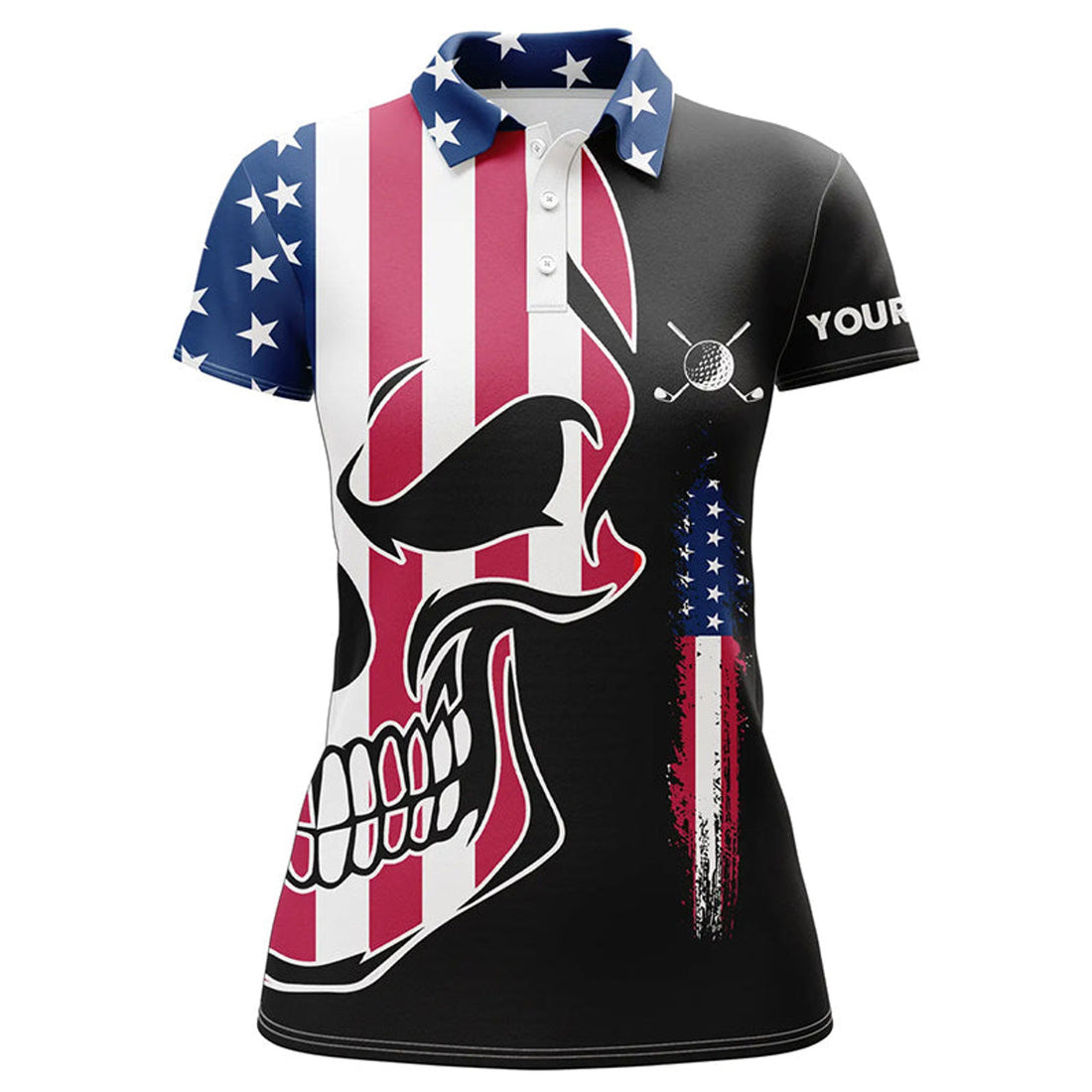 Custom American Flag Skull Golf Shirts Patriotic Top for Women's Polo Shirts S-5XL