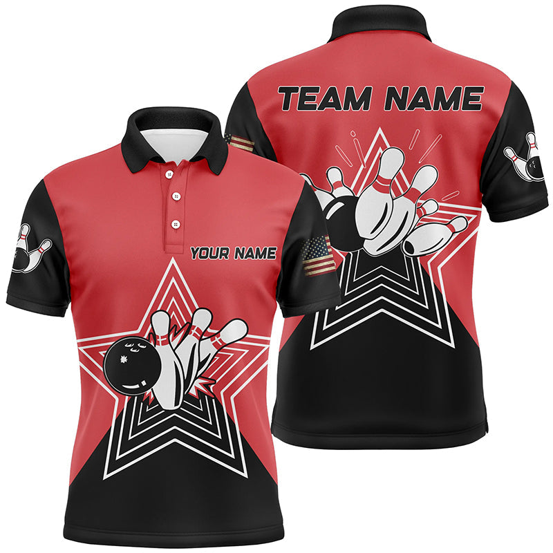 Red Black Retro Bowling Pins Star Custom Men's Polo Shirt S-5XL