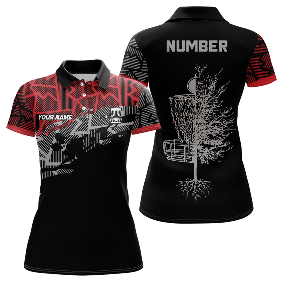 Custom Red Camo Abstract Disc Golf Shirt Black Design Women's Polo Shirts S-5XL