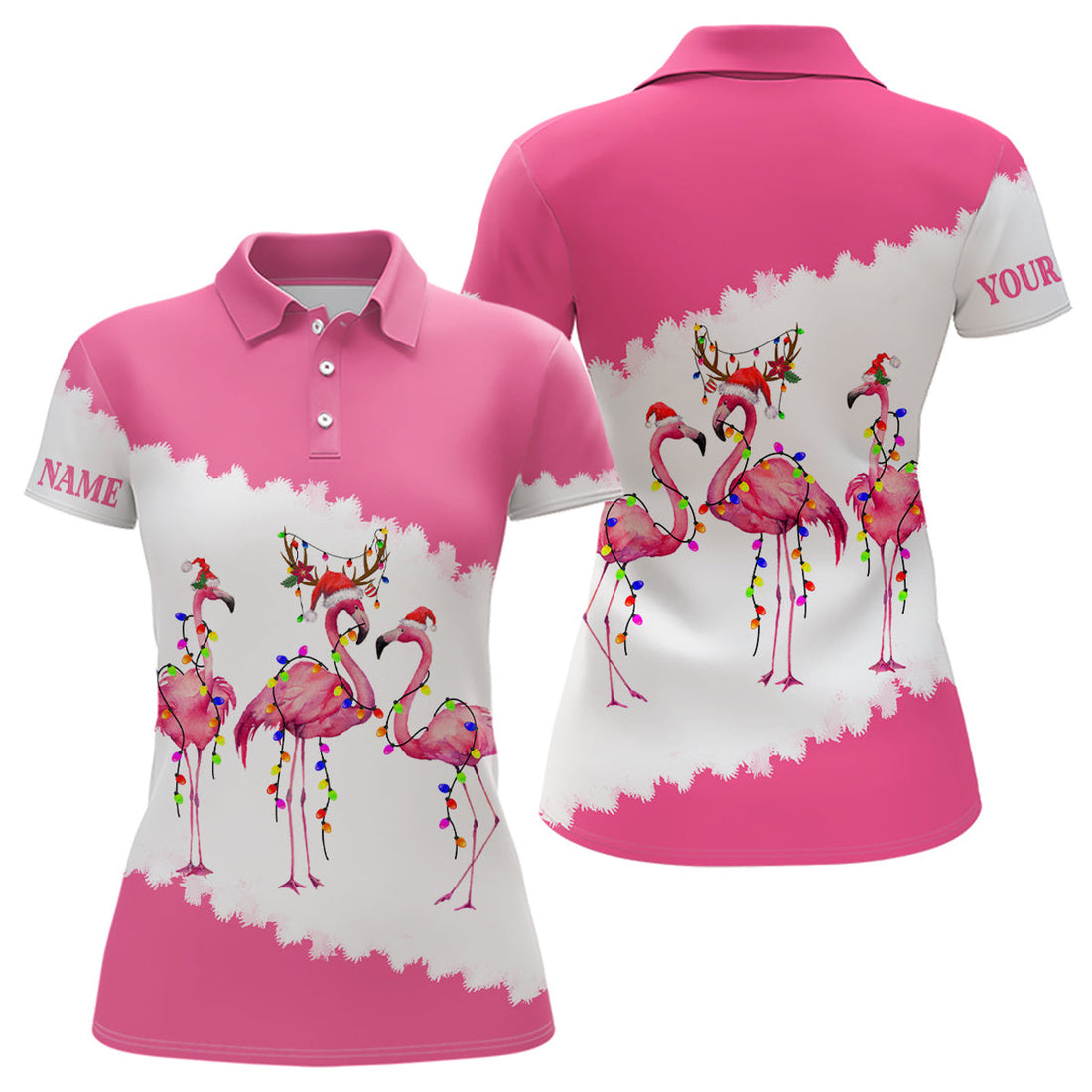 Custom Flamingo Golf Christmas Funny Pink Gift for Friend Women's Polo Shirts S-5XL