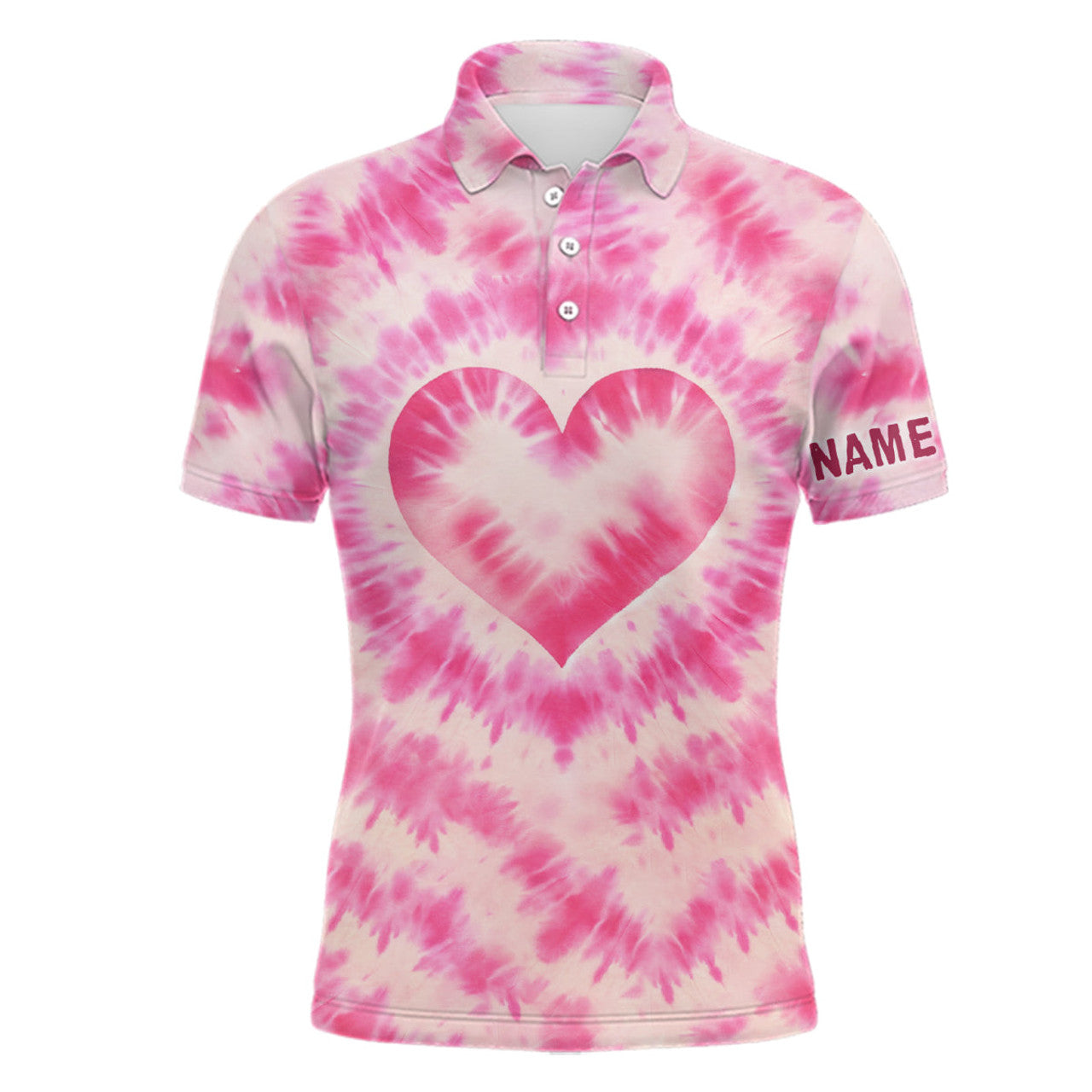 Custom Pink Heart Tie Dye Golf Shirt Best Men's Golf Wear Men's Polo Shirt S-5XL