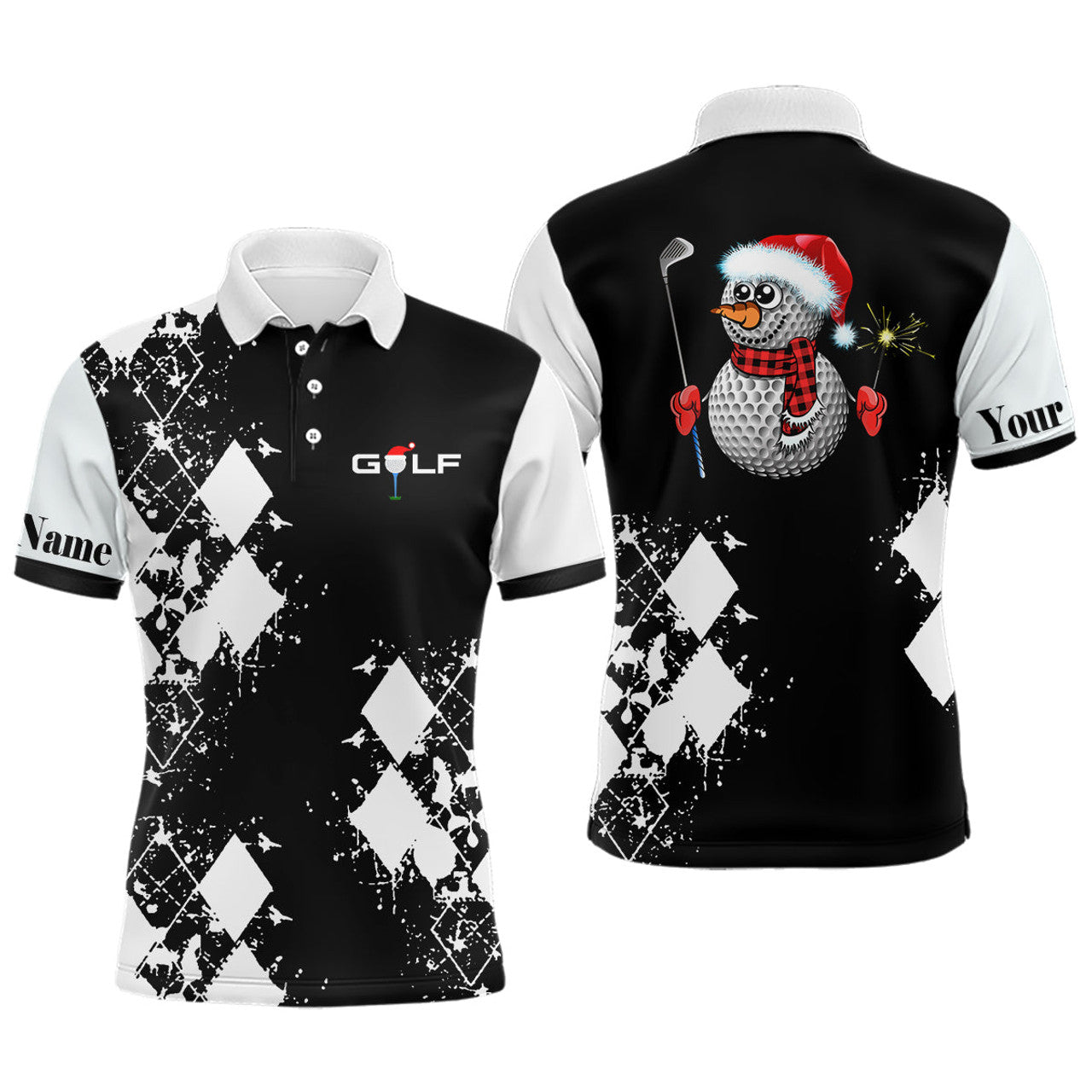 Black and White Argyle Golf Polo Custom Gift Men's Polo Shirt S-5XL