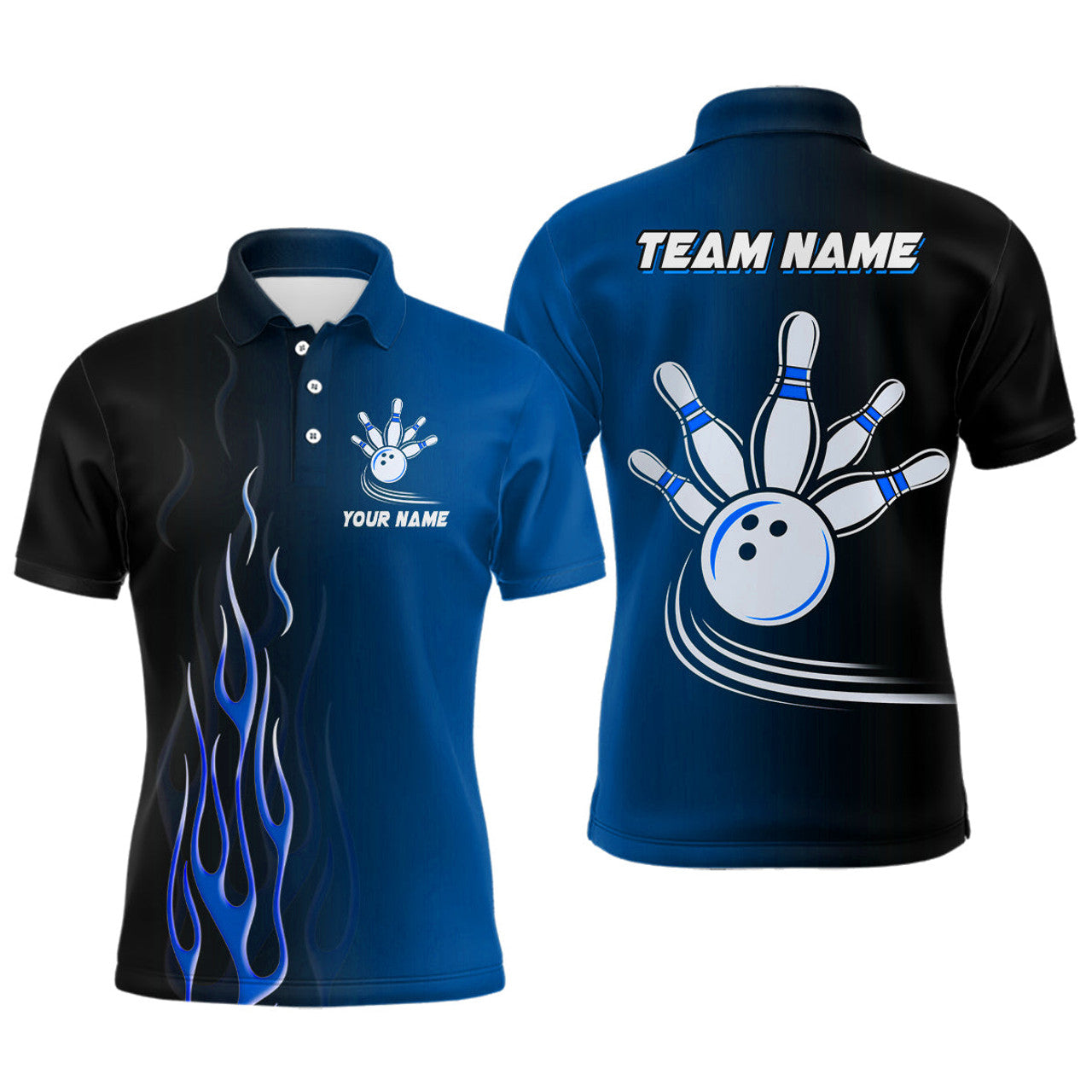 Gradient Black Blue Bowling League Men's Polo Shirt S-5XL