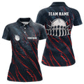 Custom Blue Red Camo Bowling Ball Pins League Design Women's Polo Shirts S-5XL