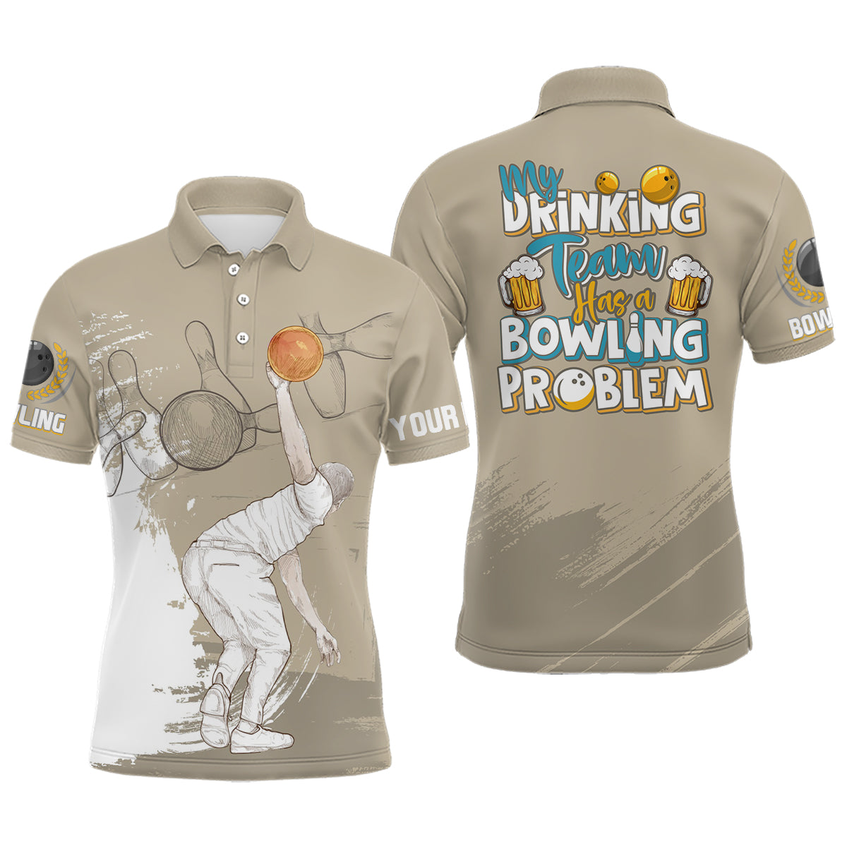 Vintage Custom My Drinking Team Bowling Polo Shirt Size S-5XL Men's Polo Shirt