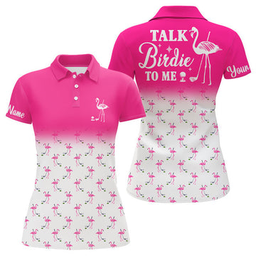Custom Funny Flamingo Golf Talk Birdie to Me Pink White Women's Polo Shirts S-5XL