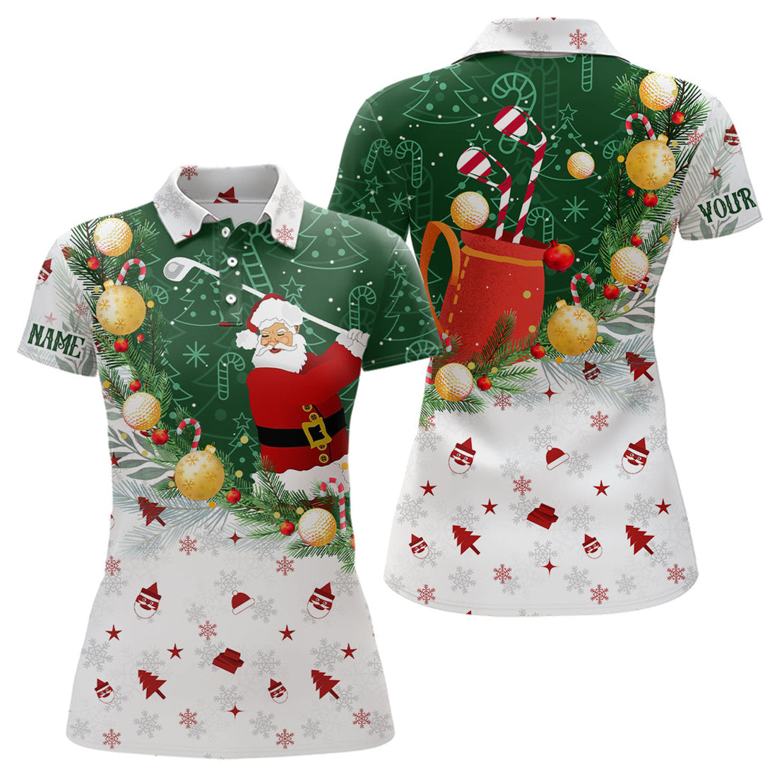 Custom Christmas Santa Playing Golf Golf Women's Polo Shirts S-5XL