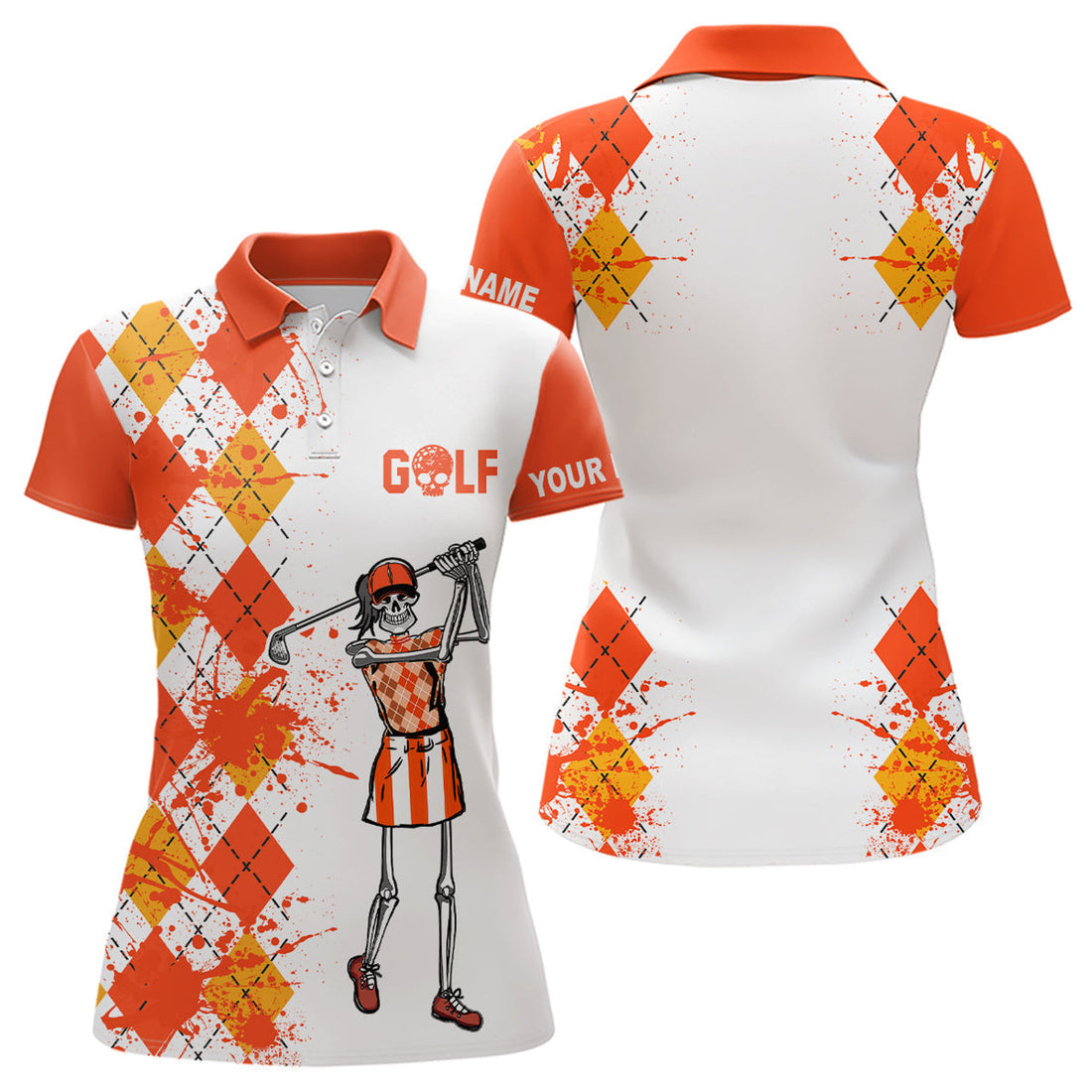 Custom Skull Argyle Golf Outfit for Ladies Golf Attire Women's Polo Shirts S-5XL