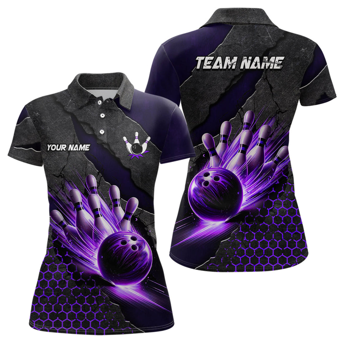Custom Bowling Team Shirt Purple Design for Women Women's Polo Shirts S-5XL