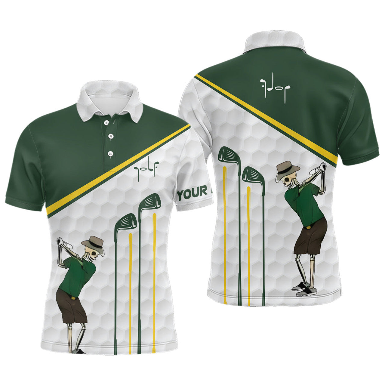 Green White Golf Polo UPF Skull Ball Pattern Outfit Men's Polo Shirt S-5XL