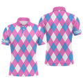 Custom Mens Golf Polo Shirt Argyle Plaid Pink Blue White Men's Polo Shirt S-5XL