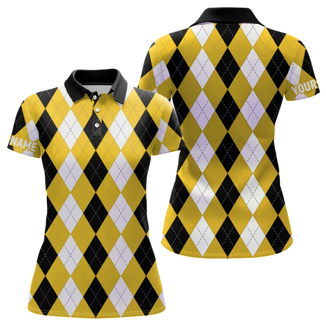 Custom Yellow Argyle Plaid Golf Polo Shirt for Women's Polo Shirts S-5XL