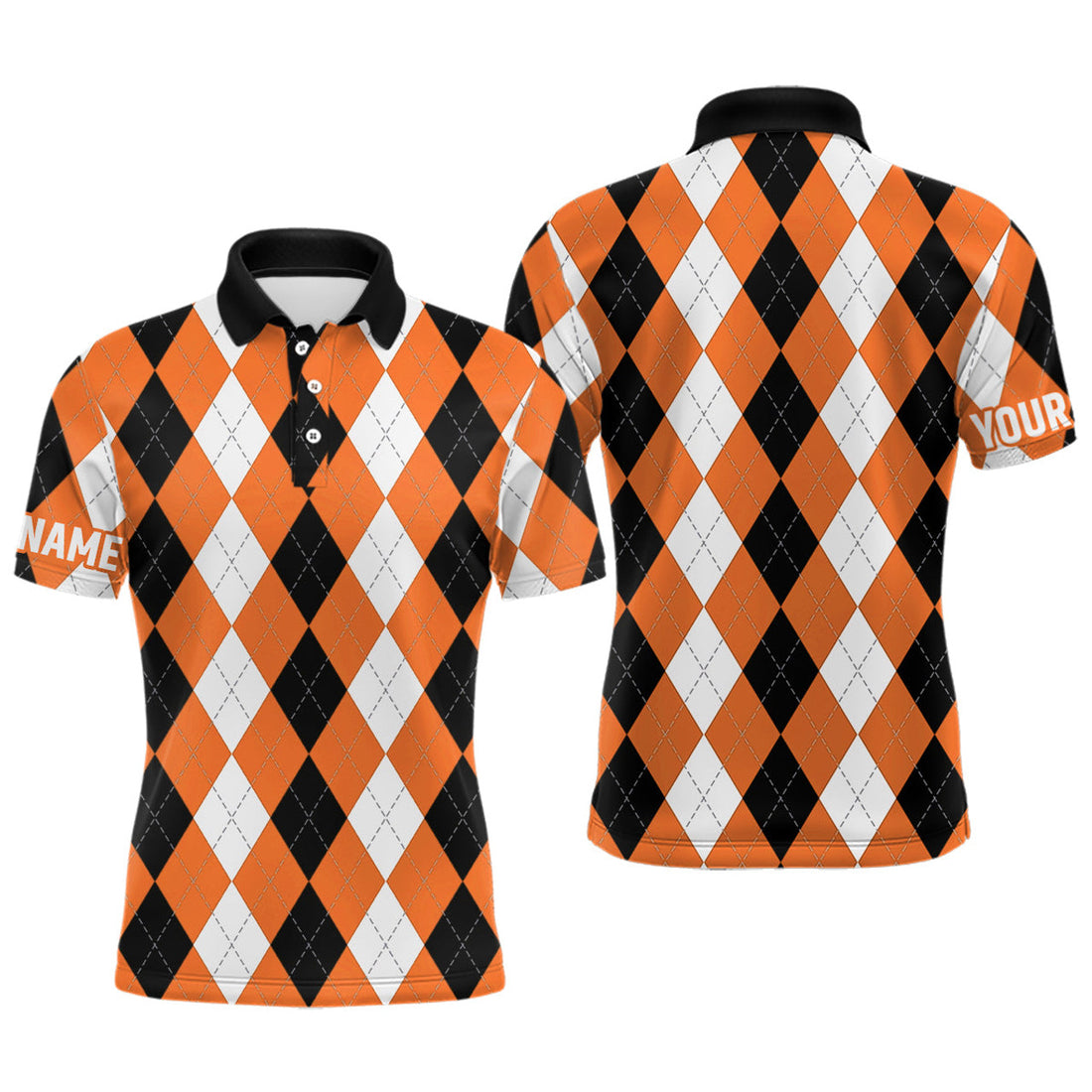 Custom Orange Argyle Plaid Golf Attire for Men Men's Polo Shirt S-5XL