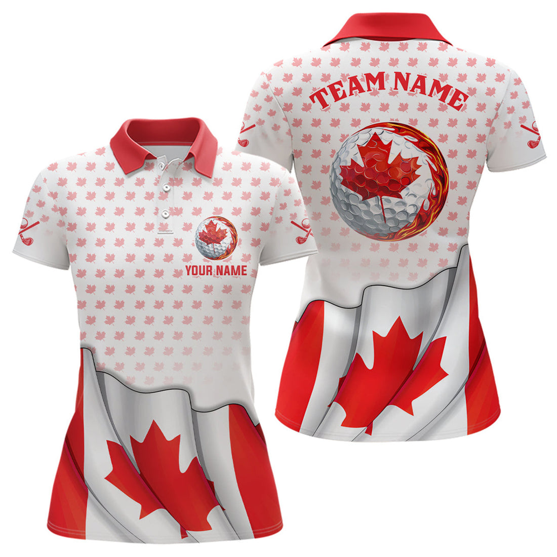 Custom Canada Maple Leaf Red Golf Shirt Patriotic Gift Women's Polo Shirts S-5XL