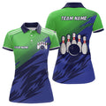 Custom Green Blue Bowling Custom Name Bowling Team Women's Polo Shirts S-5XL