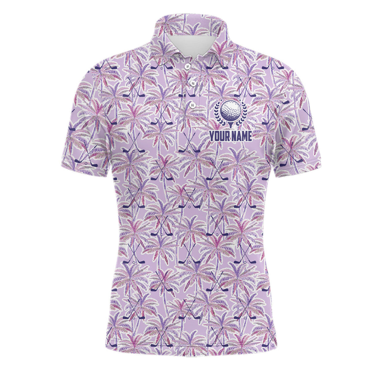 Purple Palm Tree Golf Clubs Pattern Mens Custom Golf Shirts Mens Polo Shirt S-5XL