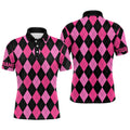 Custom Pink and Black Argyle Plaid Golf Attire for Men Men's Polo Shirt S-5XL