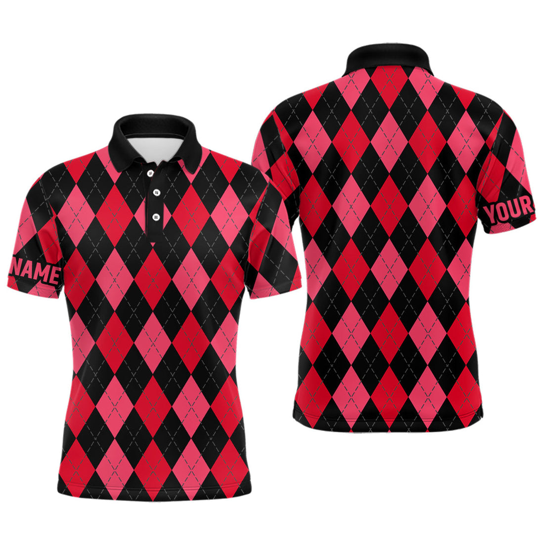 Custom Red and Black Argyle Golf Polo Shirt for Men Men's Polo Shirt S-5XL
