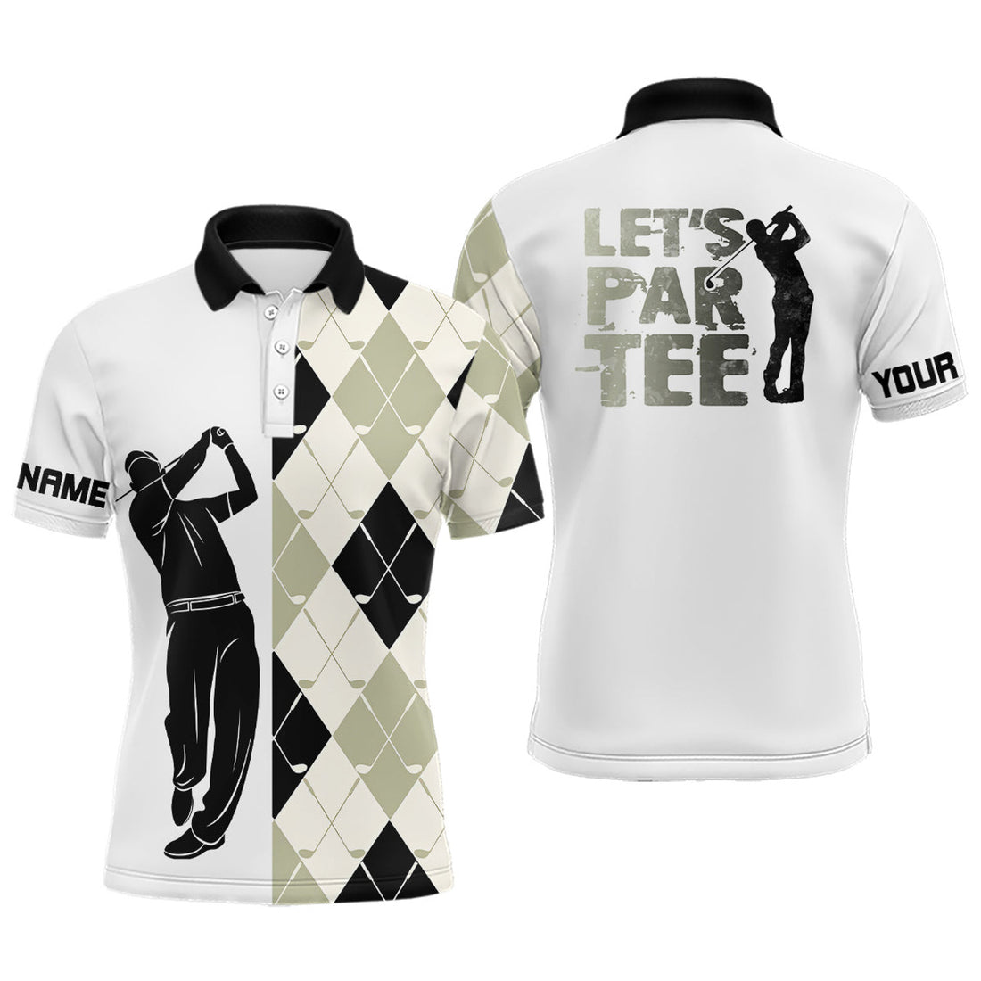 Custom Black and White Argyle Golf Shirt Men's Polo Shirt S-5XL