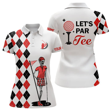 Custom Black Red Argyle Pattern Golf Let's Par Tee Skull Women's Polo Shirts S-5XL