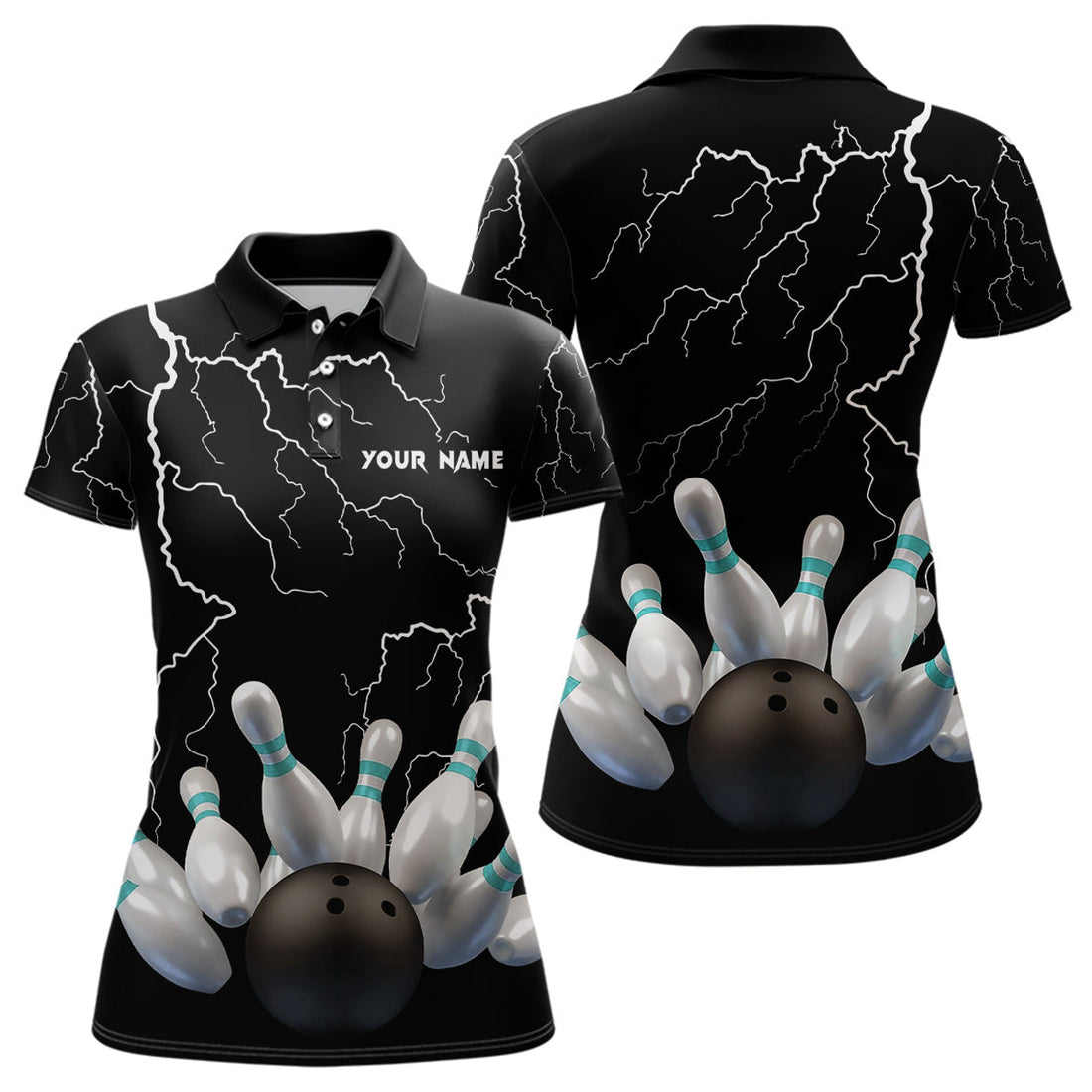 Custom Lightning Thunder Bowling Ball Pins Team Design Women's Polo Shirts S-5XL