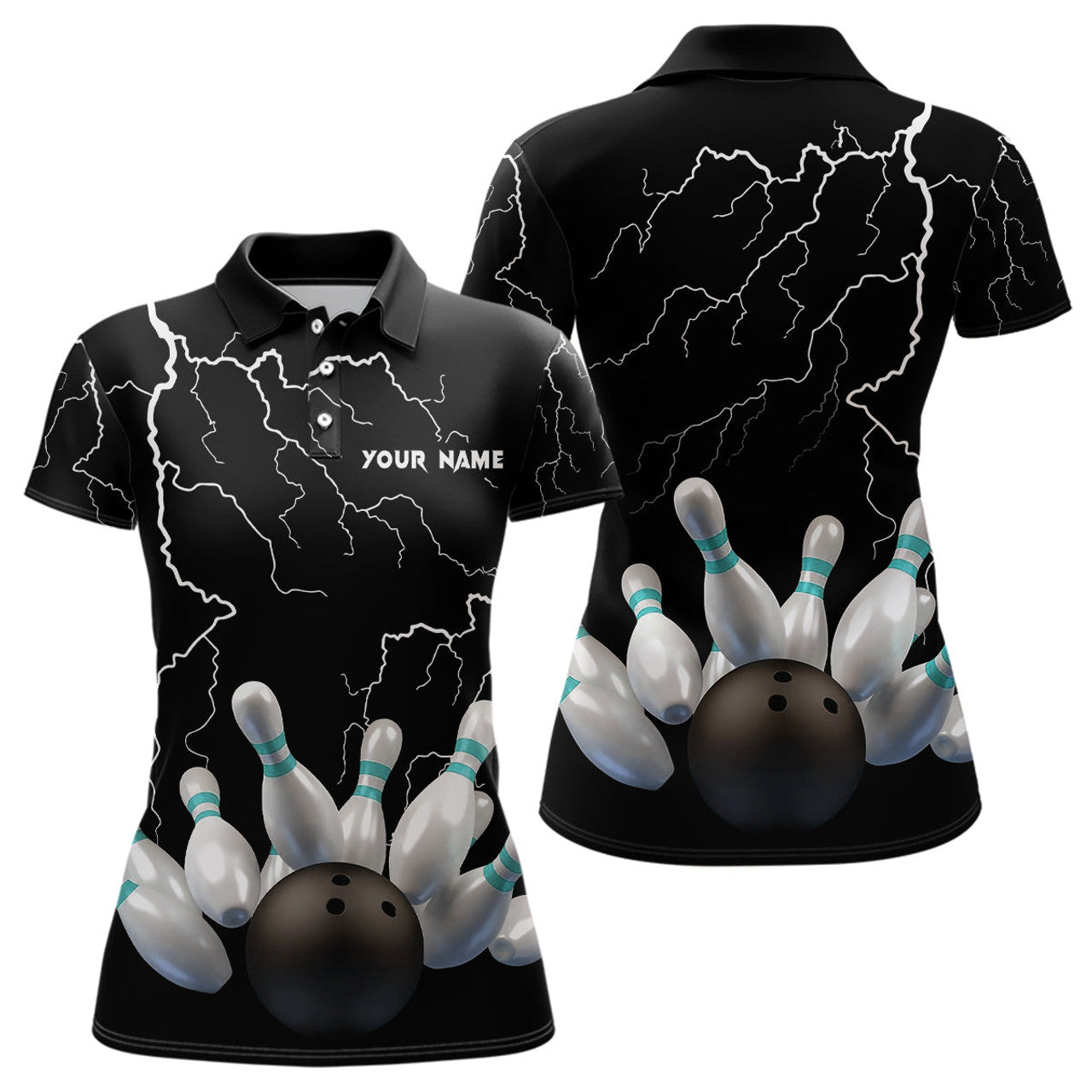 Custom Lightning Thunder Bowling Ball Pins Team Design Women's Polo Shirts S-5XL