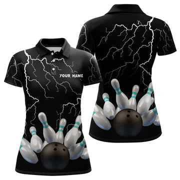 Custom Lightning Thunder Bowling Ball Pins Team Design Women's Polo Shirts S-5XL