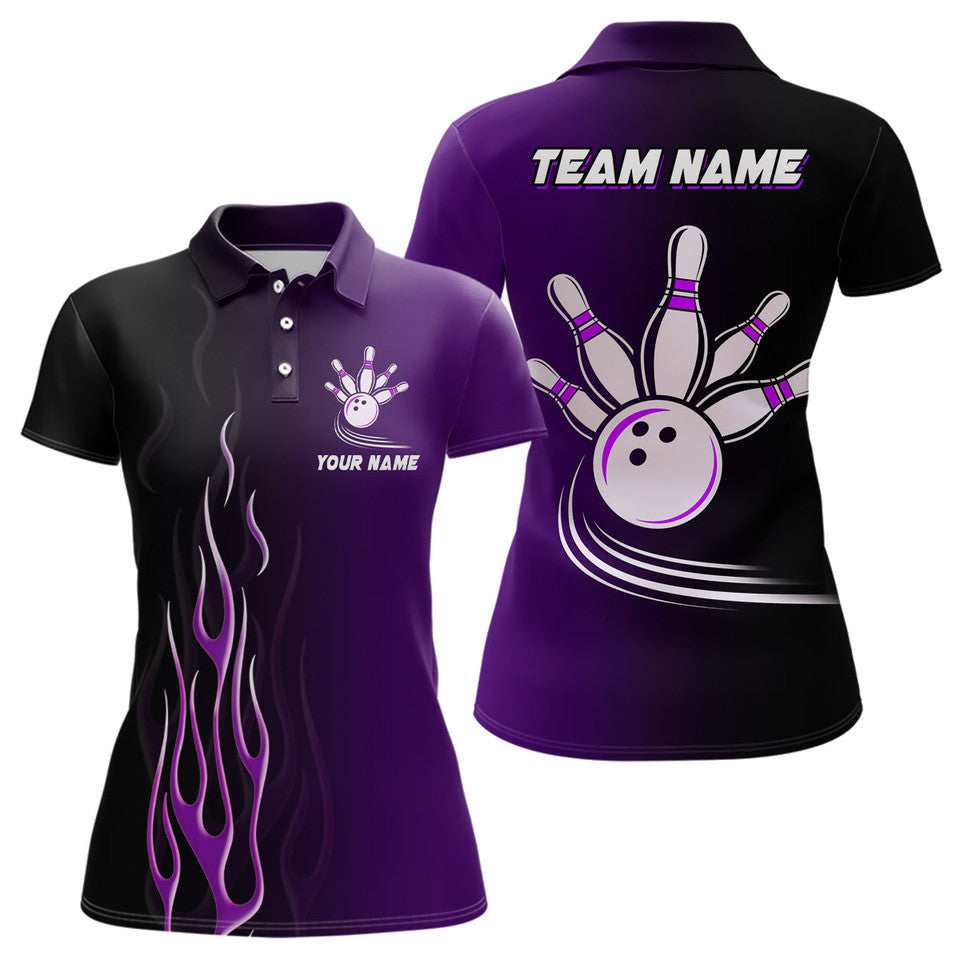 Custom Gradient Black Purple Bowling Team Gift Women's Polo Shirts S-5XL