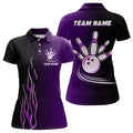 Custom Gradient Black Purple Bowling Team Gift Women's Polo Shirts S-5XL