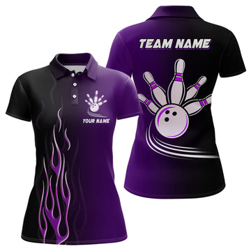 Custom Gradient Black Purple Bowling Team Gift Women's Polo Shirts S-5XL