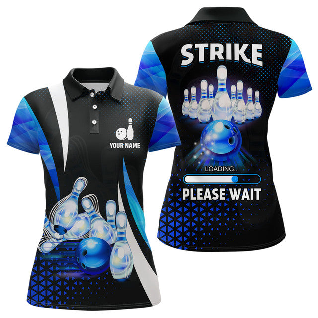 Custom Funny Blue Bowling Strike Loading Team Women's Polo Shirts S-5XL