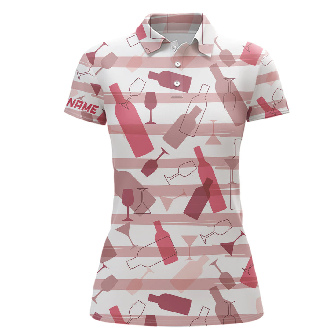 Custom Name Pink Wine Stripe Pattern Golf Gifts Women's Polo Shirts S-5XL